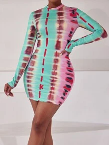 SHEIN SXY Đầm Cắt ra Cà vạt nhuộm Giải trí - Nhiều màu - Xem 3