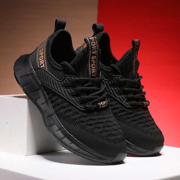 

Boys Letter Graphic Knit Detail Running Shoes, Black