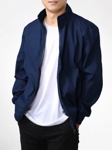CLOUDSTYLE 男士斜口袋素色夾克 - 藏蓝色 - 查看 1