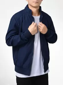 CLOUDSTYLE 男士斜口袋素色夾克 - 藏蓝色 - 查看 8