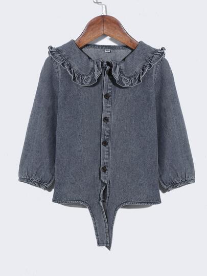 小女童褶邊彼得潘領牛仔襯衫