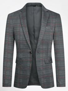 CLOUDSTYLE Men Lapel Neck Plaid Print Single Button Blazer - Multicolor - View 1