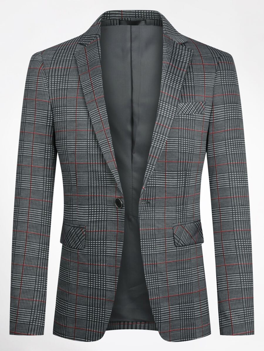 CLOUDSTYLE Men Lapel Neck Plaid Print Single Button Blazer - Multicolor - View 1