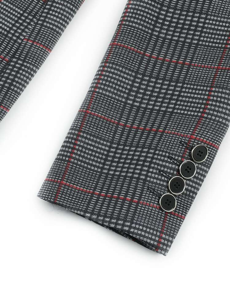 CLOUDSTYLE 男士西裝領格紋印花單釦西裝外套 - 彩色 - 查看 4