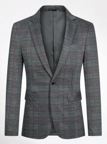 CLOUDSTYLE Men Lapel Neck Plaid Print Single Button Blazer - Multicolor - View 5