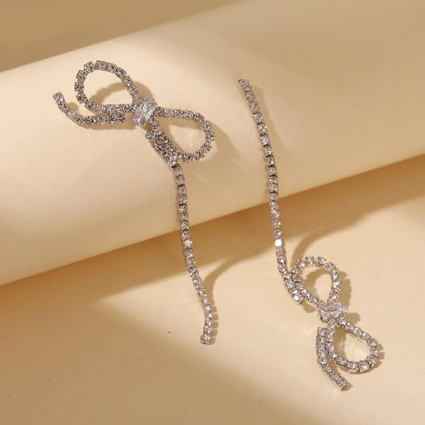 

Rhinestone Bow Earrings, Silver