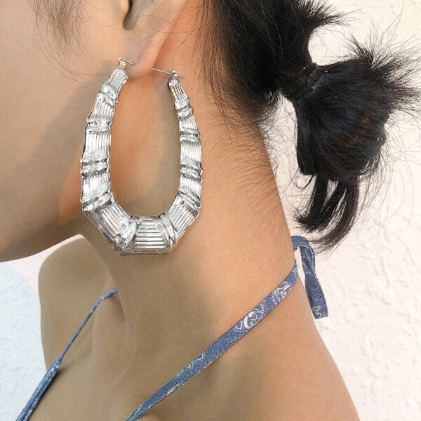 

Textured Metal Hoop Earrings, Silver