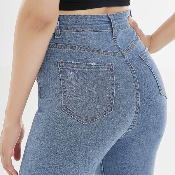 

Ripped Raw Hem Skinny Jeans, Medium wash