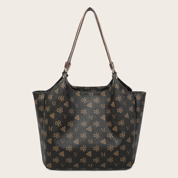 

All Over Print Shoulder Tote Bag, Coffee brown