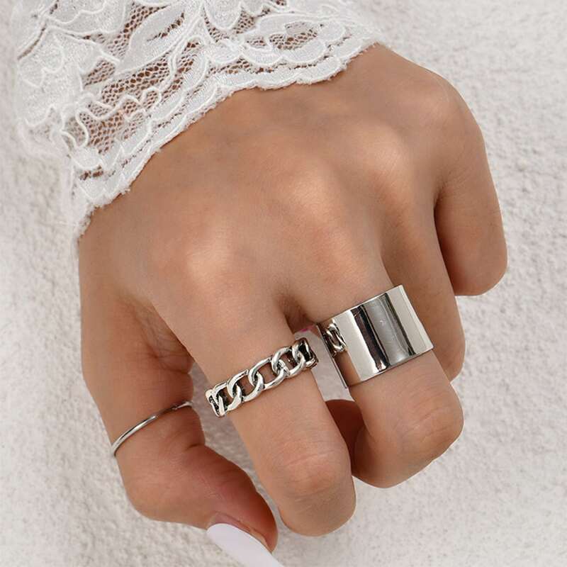 

3pcs Chain Decor Ring, Silver