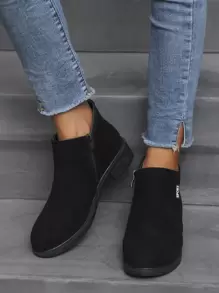 Women Vintage Handmade Velvet Ankle Boots Block Heel Short Boots - Black - View 2