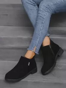 Women Vintage Handmade Velvet Ankle Boots Block Heel Short Boots - Black - View 3