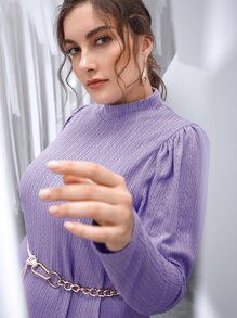 Modelyn 大碼小高領前短後長紋理質感不附腰帶連衣裙 - 紫羅蘭色 - 查看 8