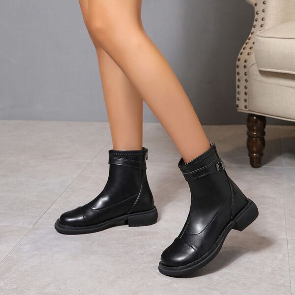 

Metal Decor Back Zipper Boots, Black