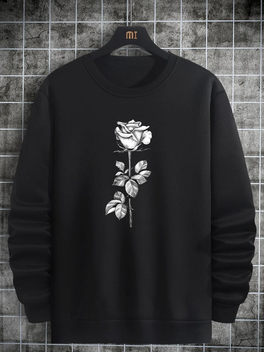 Manfinity Men Floral Print Sweatshirt - Black - View 1