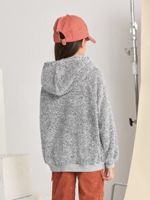 SHEIN Tween Girl 1 PC Slogan Embroidery Teddy Sweatshirt - Light Grey - View 2