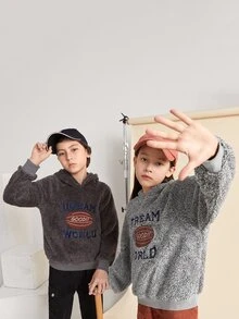 SHEIN Tween Girl 1 PC Slogan Embroidery Teddy Sweatshirt - Light Grey - View 4