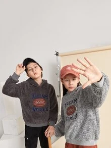 SHEIN Tween Girl 1 PC Slogan Embroidery Teddy Sweatshirt - Light Grey - View 6