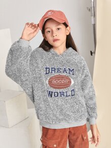 SHEIN Tween Girl 1 PC Slogan Embroidery Teddy Sweatshirt - Light Grey - View 7