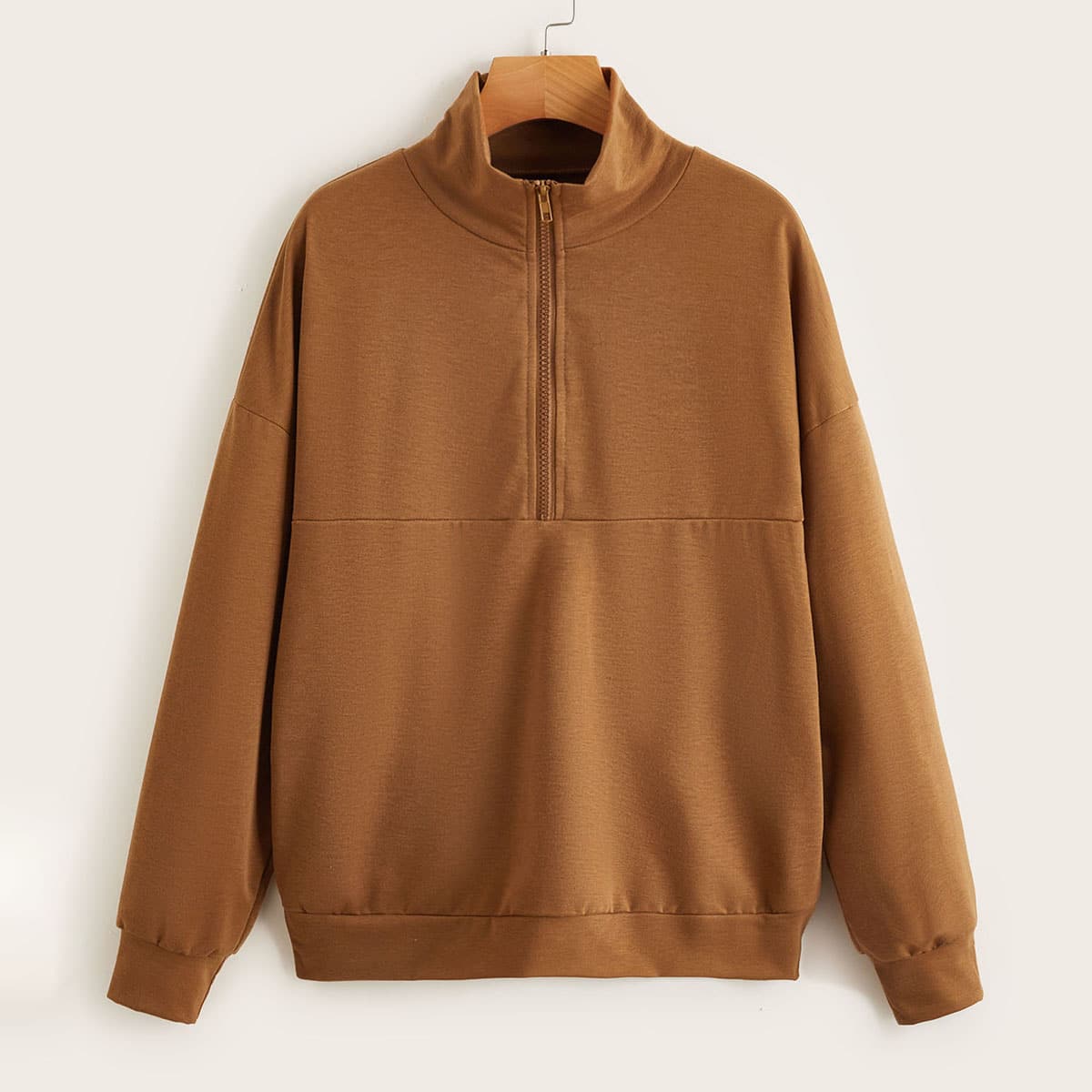 

Solid Half Zip Sweatshirt, Brown