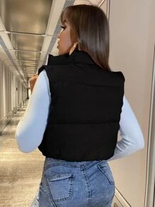 SHEIN Essnce Zip Up Sleeveless Padded Coat - Black - View 2