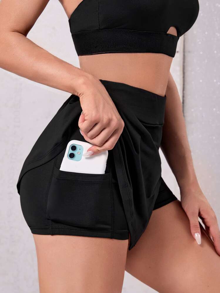 Easithlete Φούστα τένις 2 σε 1 με αθλητικές τσέπες και χωριστές τσέπες - Μαύρο - Προβολή 3