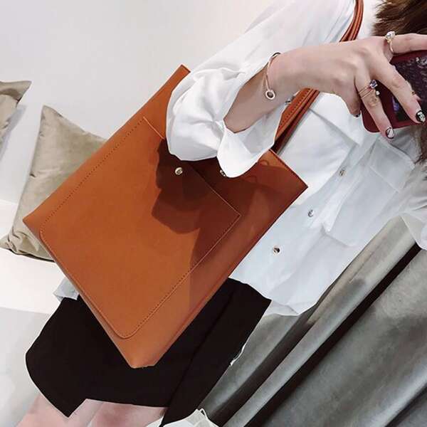 

Large Capacity Shoulder Tote Bag, Brown