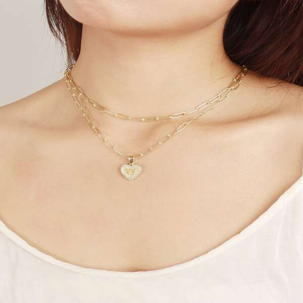 

2pcs Heart Pendant Necklace, Gold