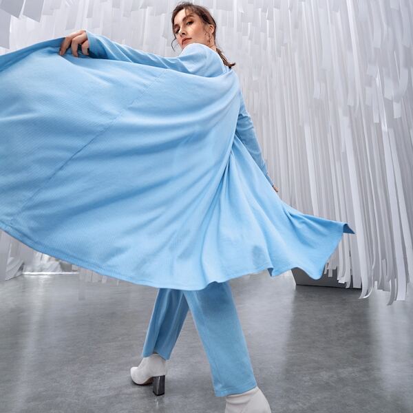 

Plus Open Front Coat & Wide Leg Pants, Baby blue