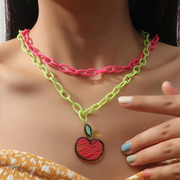 

Apple Pendant Layered Necklace, Multicolor