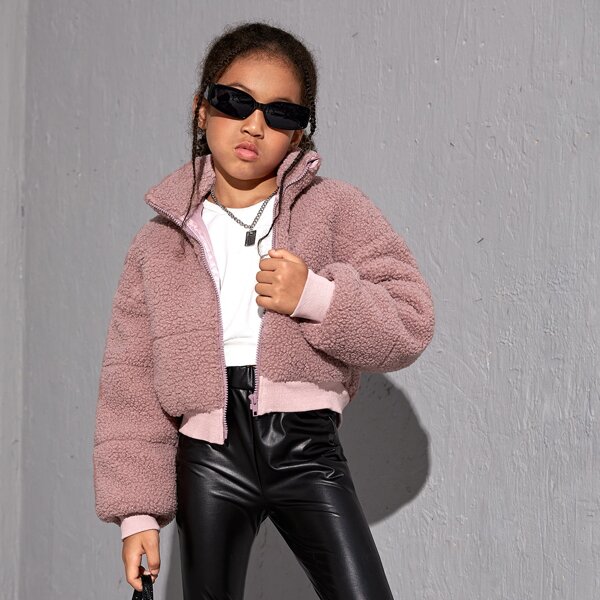

Girls Drop Shoulder Teddy Jacket, Dusty pink