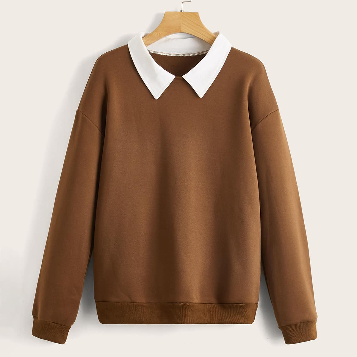 

Contrast Collar Sweatshirt, Brown