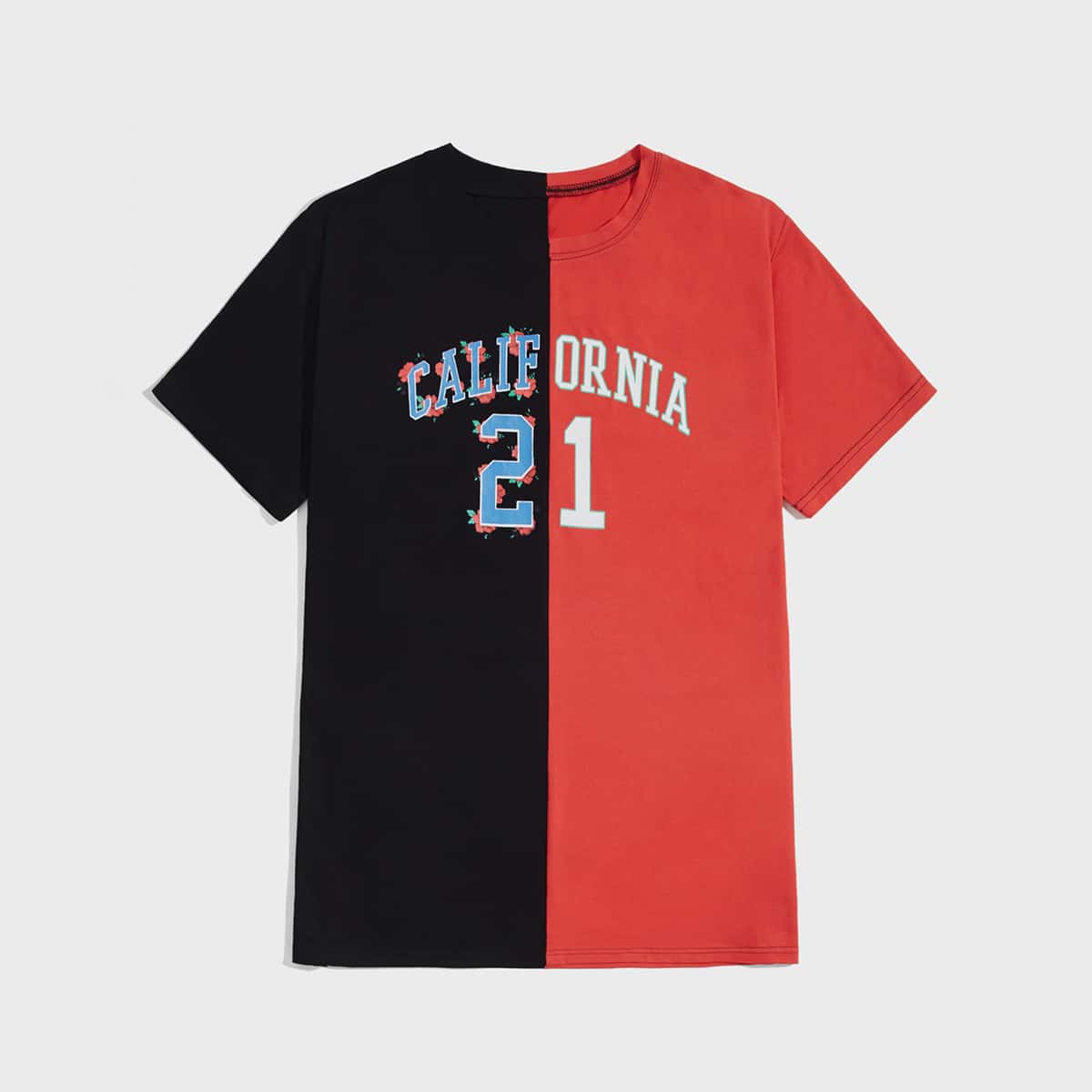 

Guys Letter Floral Graphic Colorblock Tee, Red