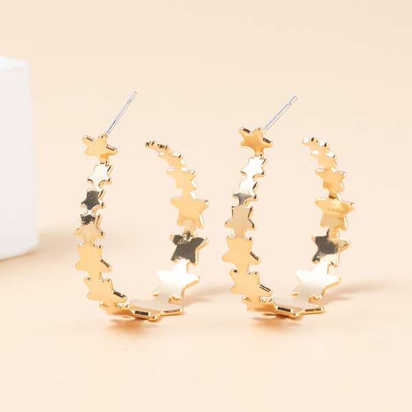 

Star Design Hoop Earrings, Gold