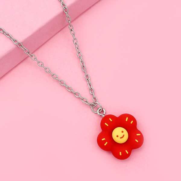

Toddler Kids Flower Charm Necklace, Red