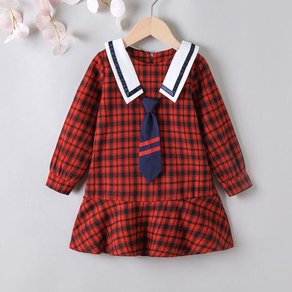 

Toddler Girls Plaid Print Peter-pan Collar Dress, Red