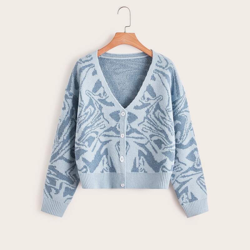 

Graphic Button Front Cardigan, Baby blue