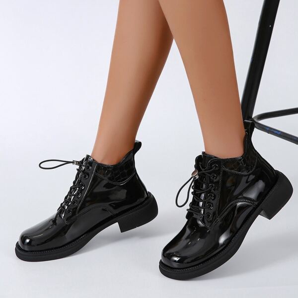 

Drawstring Design Ankle Boots, Black