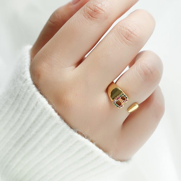 

Girls Zircon Letter Decor Cuff Ring, Multicolor