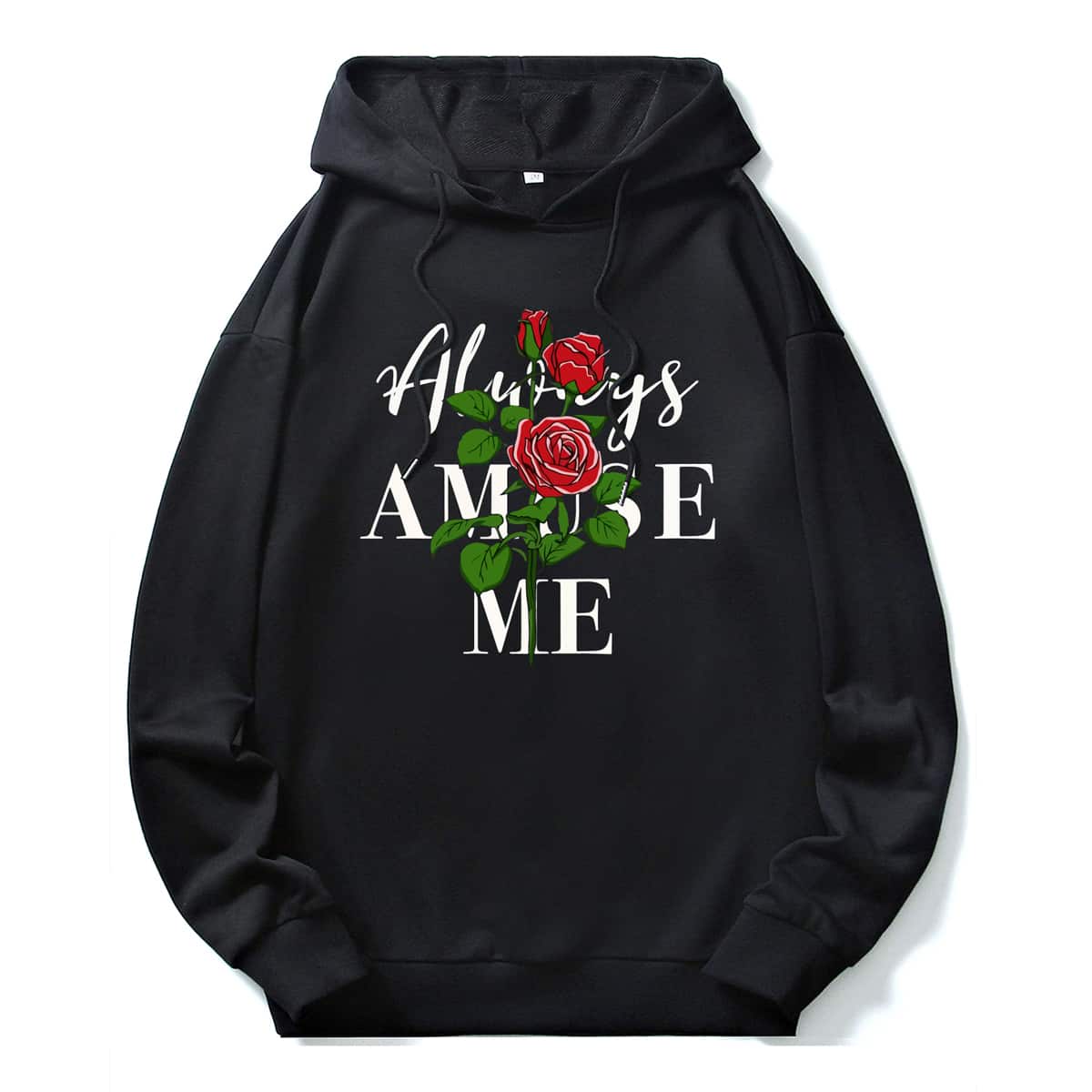 

Guys Letter Floral Print Drawstring Hoodie, Black