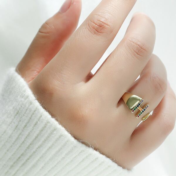 

Girls Zircon Letter Decor Cuff Ring, Multicolor
