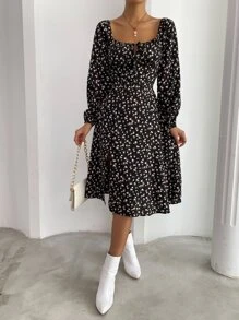 Chiquease Ditsy Floral Knot Front Split Hem Dress - Multicolor - View 3