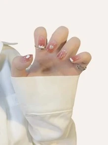 24 miếng móng giả phù hợp màu sắc & 1 miếng băng dính & 1 miếng dũa móng - Màu Cam san hô - Xem 1