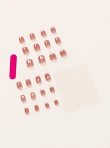 24 miếng móng giả phù hợp màu sắc & 1 miếng băng dính & 1 miếng dũa móng - Màu Cam san hô - Xem 2