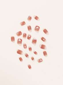 24 miếng móng giả phù hợp màu sắc & 1 miếng băng dính & 1 miếng dũa móng - Màu Cam san hô - Xem 3