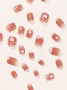 24 miếng móng giả phù hợp màu sắc & 1 miếng băng dính & 1 miếng dũa móng - Màu Cam san hô - Xem 4