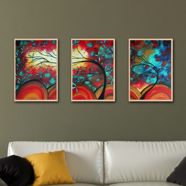 

3pcs Tree Print Unframed Painting, Multicolor