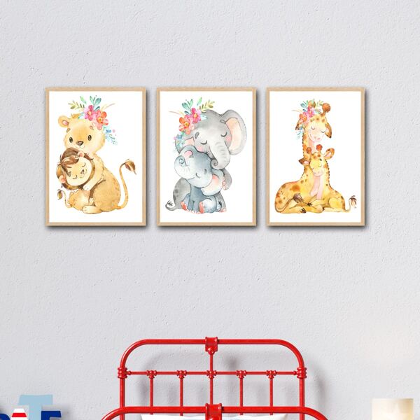 

3pcs Animal Print Unframed Painting, Multicolor