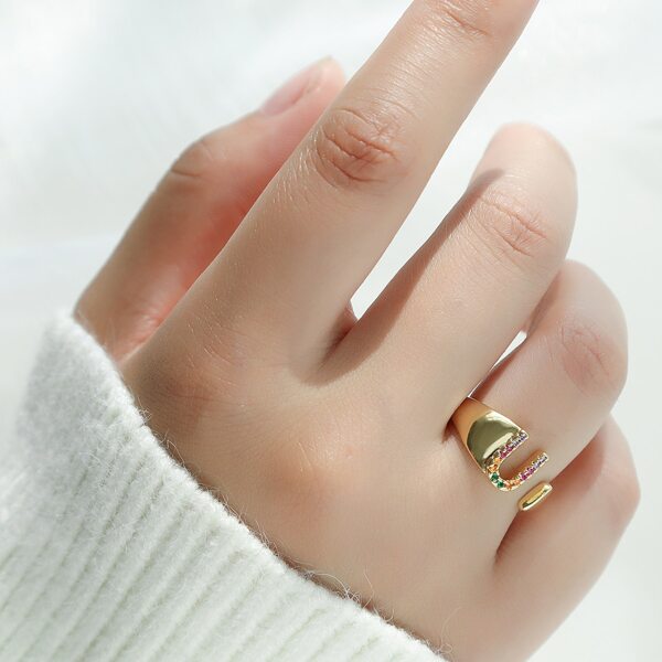 

Girls Rhinestone Letter Decor Cuff Ring, Multicolor