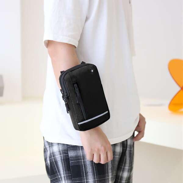 

Men Zip Front Arm Bag, Black